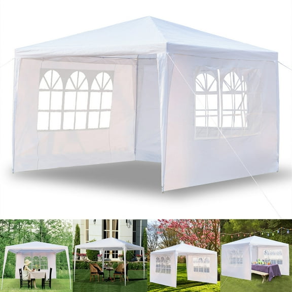 UWR-Nite Outdoor Canopy Tent with 3 Side Walls, 10' x 10' White Patio Gazebo Tent for Outside, Sunshade Shelter Gazebo Party Tent, Waterproof Outdoor Gazebo Tent for Backyard Wedding