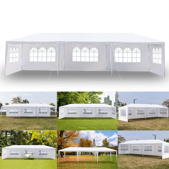 UWR-Nite Outdoor Party Tent with 5 Side Walls, 10' x 30' White Patio Gazebo Canopy Tent for Outside, Sunshade Shelter Folding Gazebo Canopy Tent, Waterproof Outdoor Gazebo Tent for Backyard Wedding