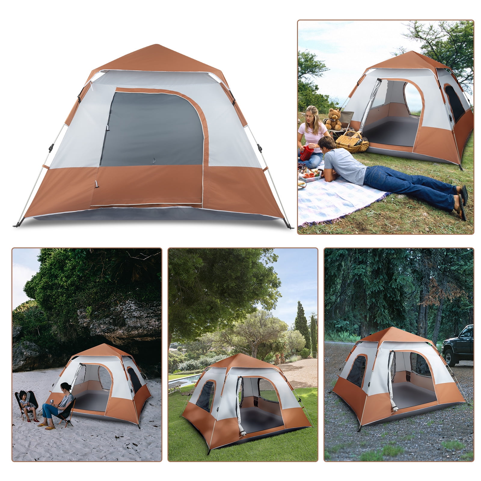 UWR-Nite Pop Up Camping Tent - 4 Person Instant Easy Set Up Family Tent with Removable Rain Fly, Waterproof Windproof Automatic Tent for Outdoor Camping Hiking Backpacking Traveling