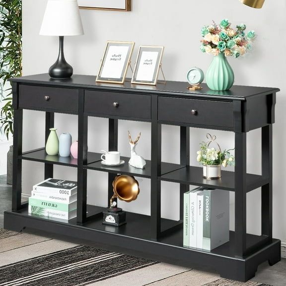 UWR-Nite Retro Console Table Sofa Table with 3 Drawers and Storage Shelf, Wooden Sideboard Side Table for Living Room Bedroom