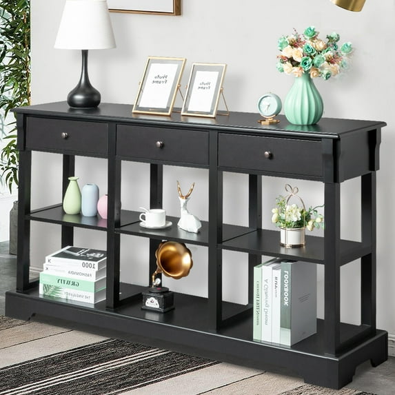 UWR-Nite Retro Console Table Sofa Table with 3 Drawers and Storage Shelf, Wooden Sideboard Side Table for Living Room Bedroom