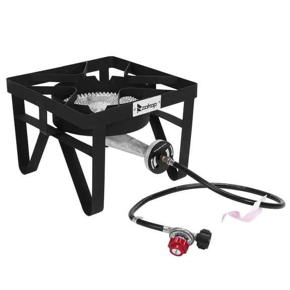 UWR-Nite Square Heavy Duty Single Burner Outdoor Stove Propane Gas Cooker with Adjustable 0-20Psi Regulator & Steel Braided Hose Perfect for Home Brewing, Turkey Fry, Maple Syrup Prep