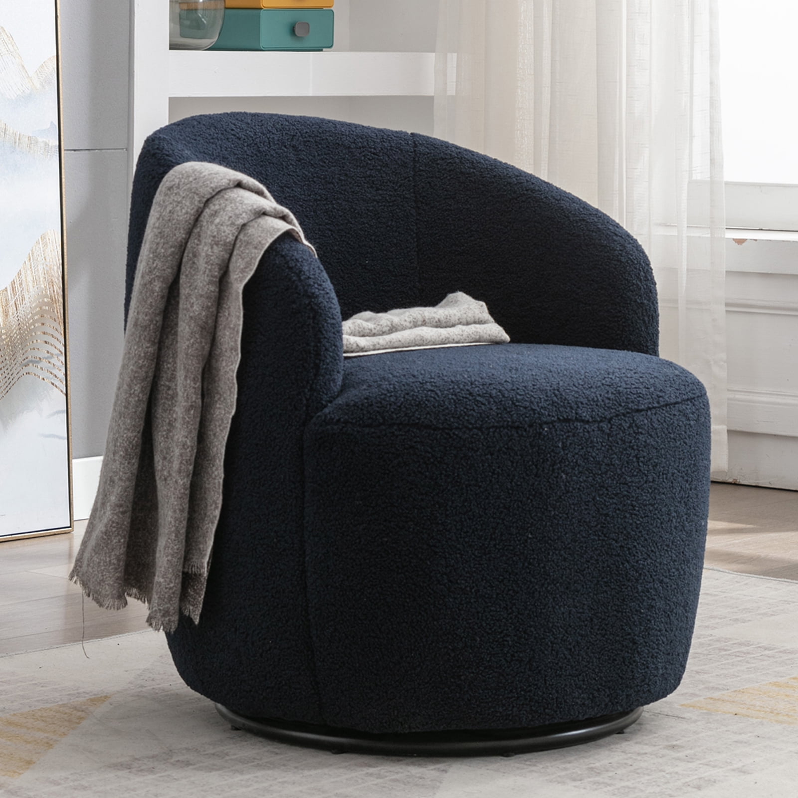 UWR-Nite Swivel Barrel Chair, Teddy Sherpa Upholstered Modern Round ...