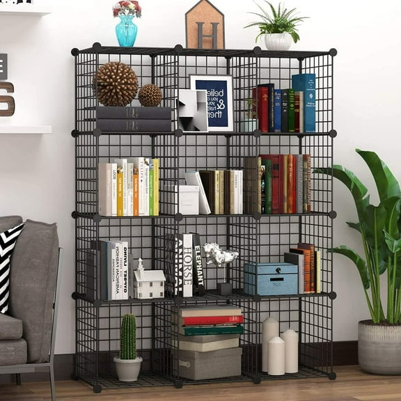UWR-Nite Wire Cube Storage, 12-Cube Organizer Metal, Wire Grids Storage, Storage Bins Shelving, Modular Bookshelf Shelf, Closet Cabinet Ideal for Bedroom, Office 43.2”L x 14.3”W x 57.1”H