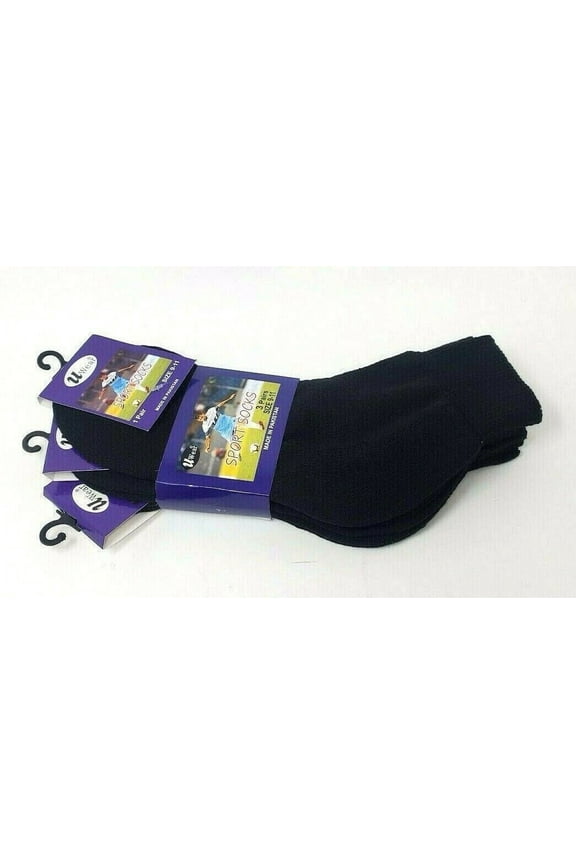 3 Pair Sport Socks, Black (Size: 9-11)