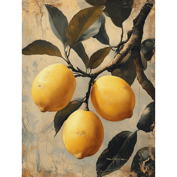 UXIEQU 12x16 Inch 2D Flat Lemon Tree Branch Wall Art Vintage Botanical Rustic Farmhouse Kitchen Decor