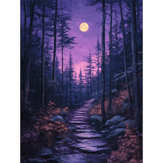 UXIEQU 12x16 Inch 2D Flat Moonlit Forest Path Wall Art Purple Blue Woodland Nature Inspired Home Decor