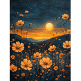 thumbnail image 1 of UXIEQU 12x16 Inch 2D Flat Moonlit Meadow Wall Art Orange Wildflowers Starry Night Rustic Home Decor, 1 of 8