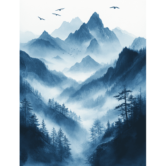 UXIEQU 12x16 Inch 2D Flat Mountain Bird Landscape Wall Art Minimalist Japandi Living Room Bedroom Decor