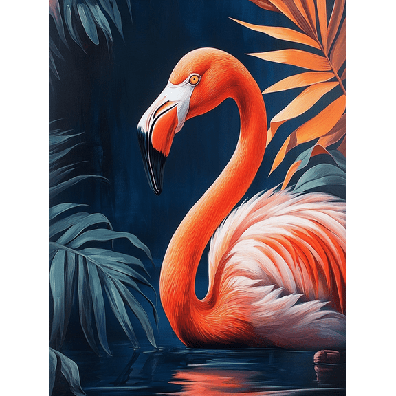 UXIEQU 12x16 Inch 2D Flat Navy Blue Flamingo Wall Art Tropical Botanical Maximalist Living Room Decor