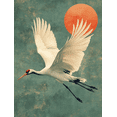 thumbnail image 1 of UXIEQU 12x16 Inch 2D Flat Sage Green Japanese Cranes Wall Art Minimalist Japandi Pastel Living Room Decor, 1 of 8