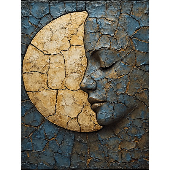 UXIEQU 12x16 Inch 2D Flat Sun Moon Cracked Texture Wall Art Celestial Rustic Spiritual Boho Home Decor