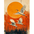 thumbnail image 1 of UXIEQU 12x16 Inch 2D Flat Yellow Flying Cranes Wall Art Japanese Sun Moon Japandi Living Room Decor, 1 of 8