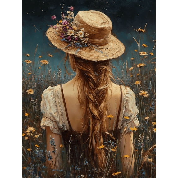 UXIEQU 12x16 Inch Dreamy Moonlit Meadow Woman Canvas Wall Art Mystical Decor