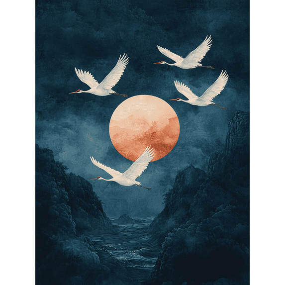 UXIEQU 12x16 Inch Vintage Blue Flying Cranes Canvas Wall Art Japanese Decor