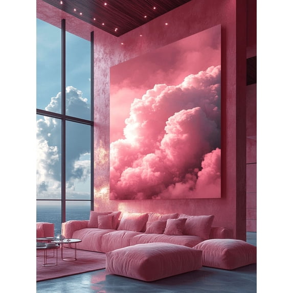 UXIEQU 2D Flat Blue Pink Cloud Wall Art, Minimalist Pastel Sky Print, 15.75x11.81 Inches Extra Large Living Room Decor