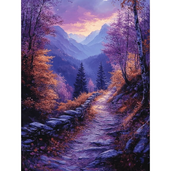 UXIEQU 2D Flat Enchanting Forest Path Canvas Wall Art, Moonlit Purple Blue Woodland Print, 15.75x11.81 Inches Tranquil Nature Decor