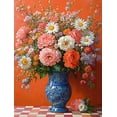 thumbnail image 1 of UXIEQU 2D Flat Vibrant Floral Rose Wall Art, Checkerboard Table Coral Backdrop Print, 15.75x11.81 Inches Home Wall Decor, 1 of 8