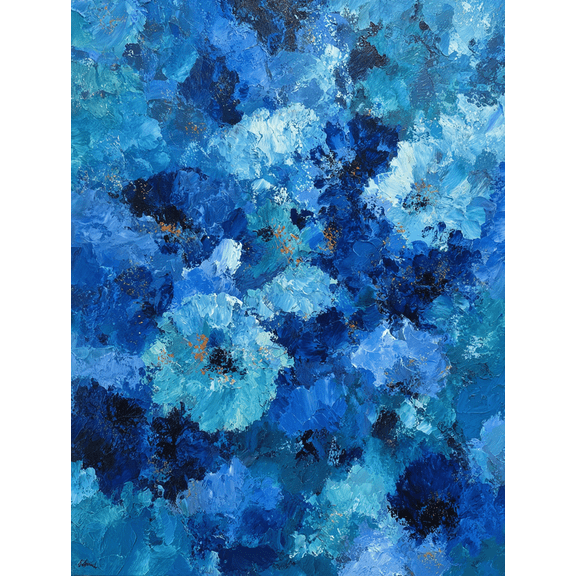 UXIEQU Abstract Blue Floral Impasto Canvas Wall Art 15.75x11.81 Inches