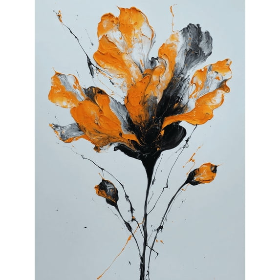 UXIEQU Abstract Orange Black Flower Canvas Wall Art 15.75x11.81 Inches