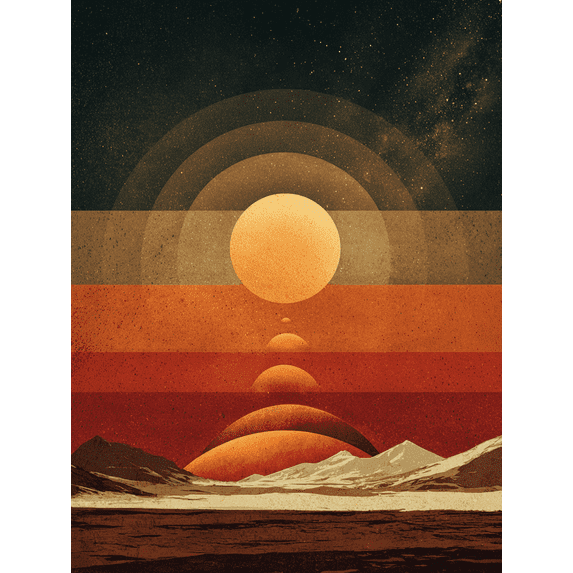 UXIEQU Abstract Retro Sunset Mountain Canvas Print 15.75x11.81 Inches
