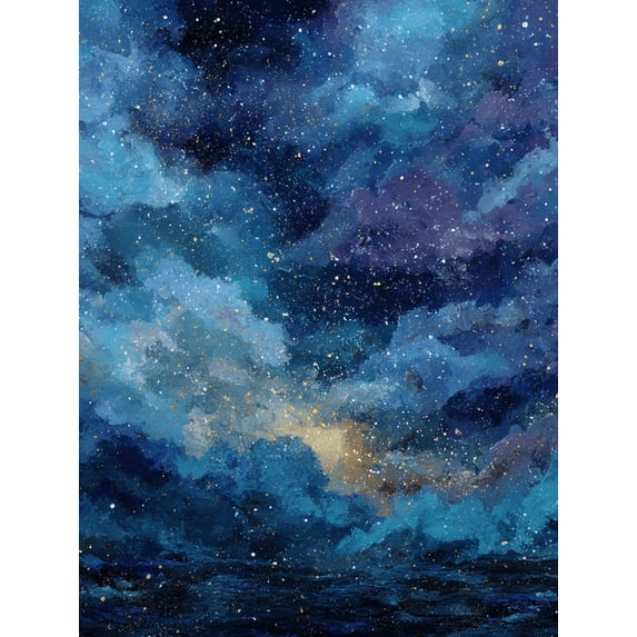 UXIEQU Abstract Starry Night Sky Ocean Canvas Wall Art Print 15.75x11.81 Inches
