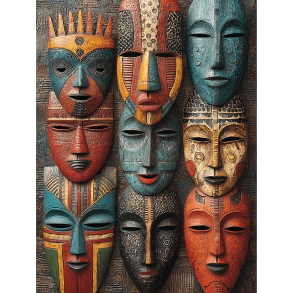 UXIEQU African Tribal Masks Canvas Wall Art 15.75x11.81 Inches