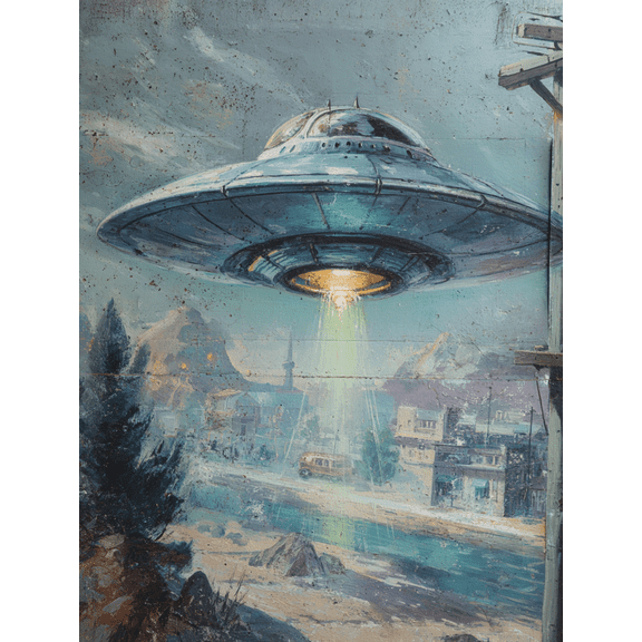 UXIEQU Alien UFO Invasion Canvas Wall Art 15.75x11.81 Inches