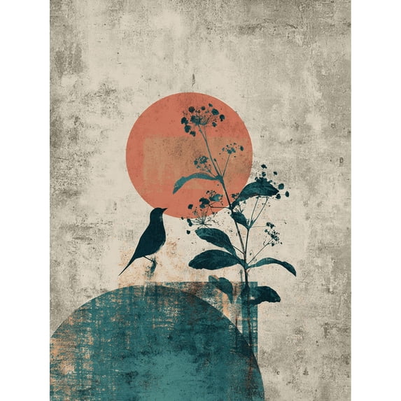 UXIEQU Bird and Floral Abstract Canvas Wall Art 15.75x11.81 Inches
