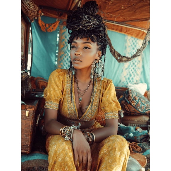 UXIEQU Boho Woman Portrait Canvas Wall Art 15.75x11.81 Inches