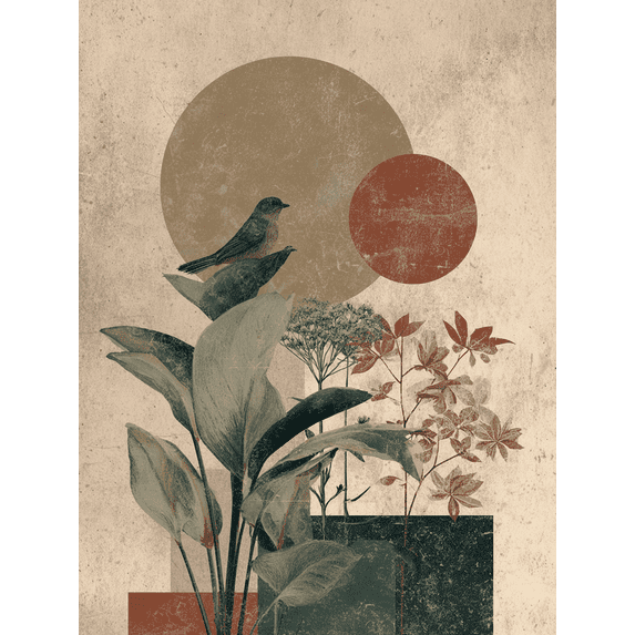 UXIEQU Botanical Bird Abstract Geometric Canvas Wall Art Print 15.75x11.81 Inches