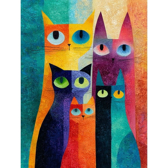 UXIEQU Colorful Abstract Cats Canvas Wall Art Print 15.75x11.81 Inches