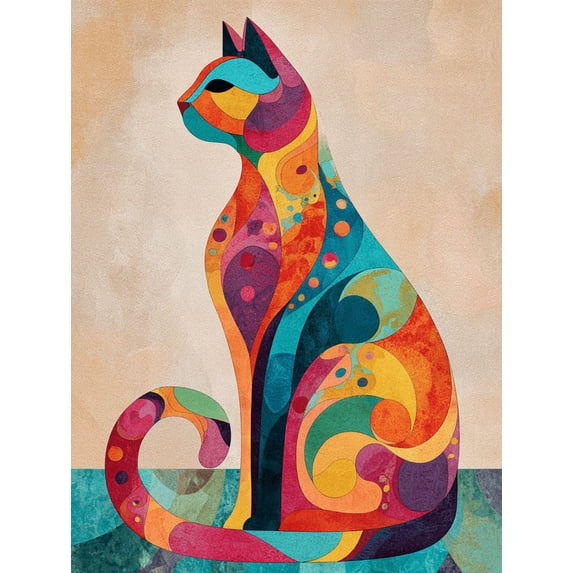 UXIEQU Colorful Cat Canvas Wall Art Print 15.75x11.81 Inches