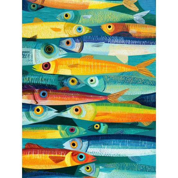 UXIEQU Colorful Sardine School Canvas Wall Art 15.75x11.81 Inches