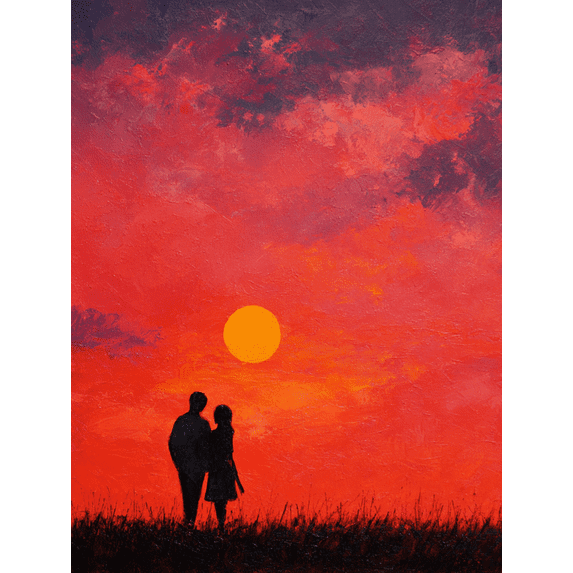 UXIEQU Couple Watching Sunset Silhouette Canvas Wall Art 15.75x11.81 Inches