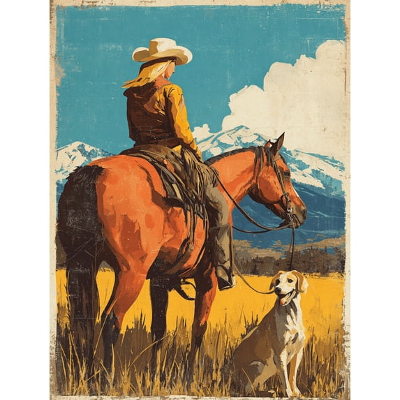UXIEQU Cowboy Horse Dog Western Canvas Wall Art 15.75x11.81 Inches