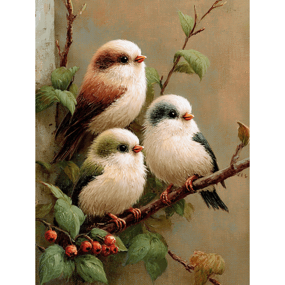 UXIEQU Cute Bird Family Oil Painting Canvas Wall Art 15.75x11.81 Inches
