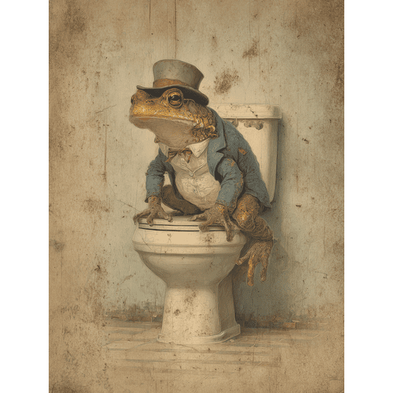 UXIEQU Dapper Frog Toilet Canvas Wall Art Print 15.75x11.81 Inches