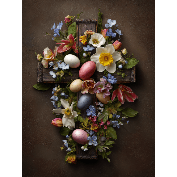 UXIEQU Easter Cross Flower Canvas Wall Art Print 15.75x11.81 Inches