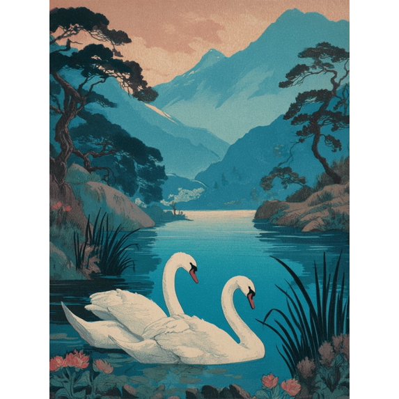 UXIEQU Elegant Swans Serene Lake Canvas Wall Art Print 15.75x11.81 Inches