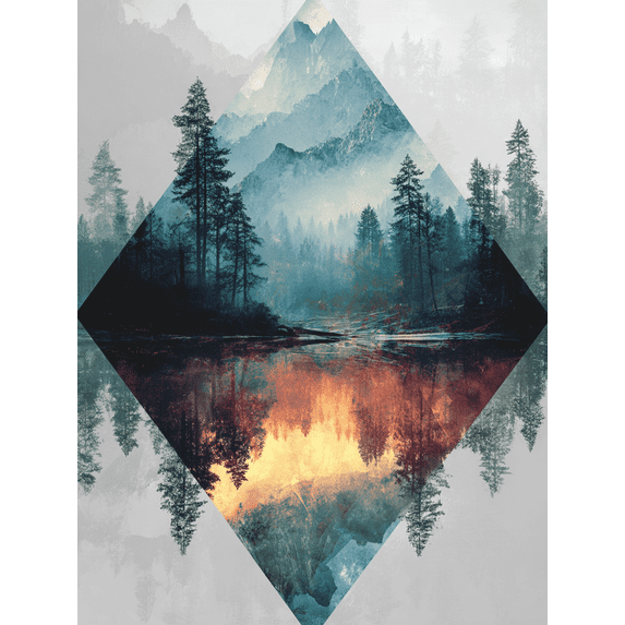 UXIEQU Geometric Mountain Forest Reflection Canvas Wall Art Print 15.75x11.81 Inches