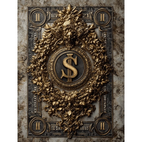 UXIEQU Gold Dollar Sign Ornate Canvas Wall Art 15.75x11.81 Inches