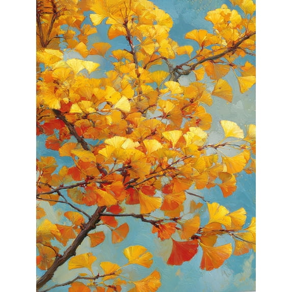 UXIEQU Golden Ginkgo Leaf Painting Canvas Wall Art 15.75x11.81 INCHES