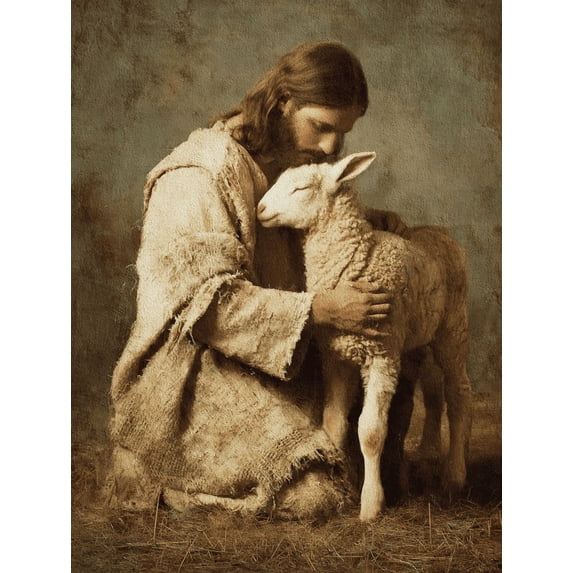 UXIEQU Jesus Christ Lamb Art Print Canvas Wall Art 15.75x11.81 INCHES