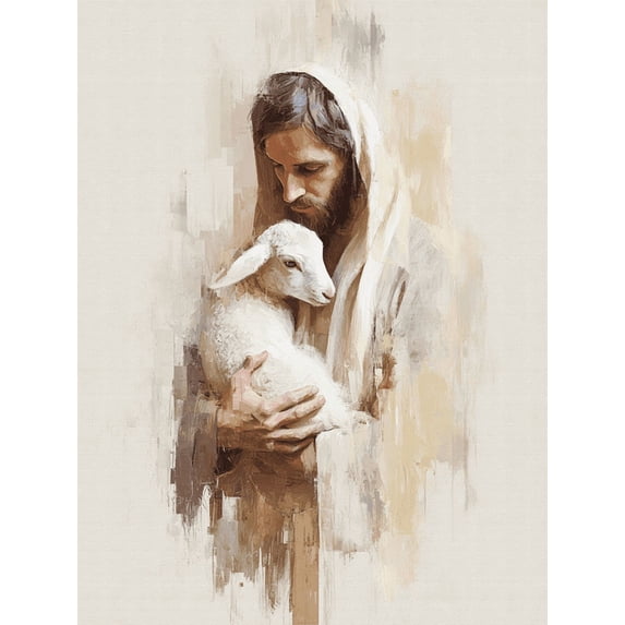 UXIEQU Jesus Holding Lamb Canvas Wall Art Print 15.75x11.81 Inches