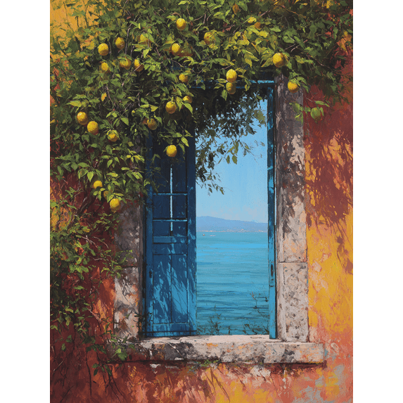 UXIEQU Lemon Tree Window Scene Canvas Wall Art Print 15.75x11.81 Inches