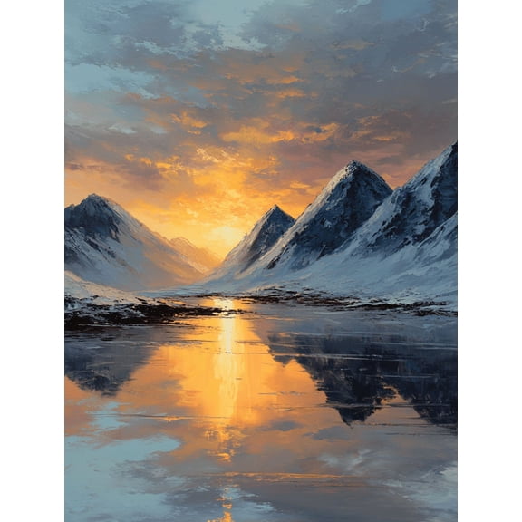 UXIEQU Mountain Sunset Reflection Canvas Wall Art Print 15.75x11.81 Inches