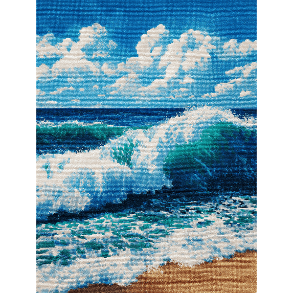 UXIEQU Ocean Wave Embroidery Canvas Wall Art 15.75x11.81 Inches
