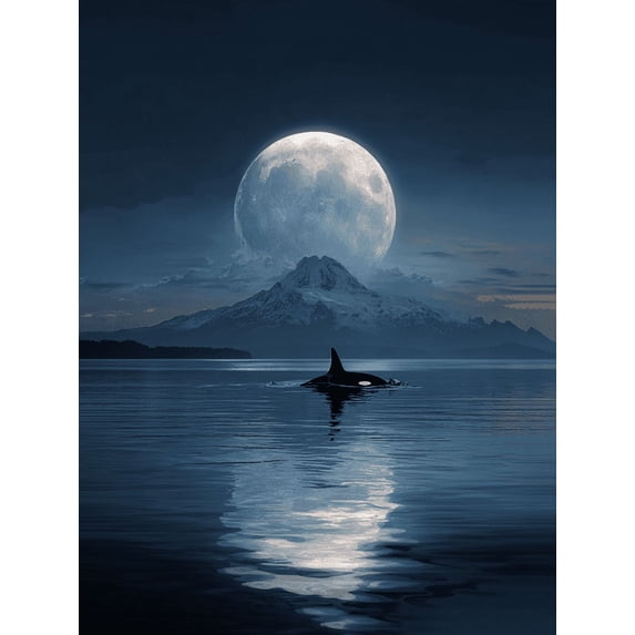 UXIEQU Orca Whale Ocean Moon Mountains Canvas Wall Art 15.75x11.81 INCHES