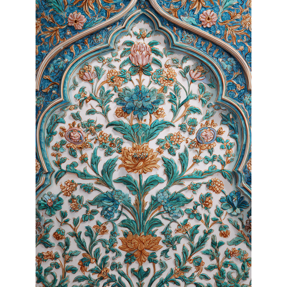 UXIEQU Persian Floral Relief Canvas Wall Art 15.75x11.81 Inches